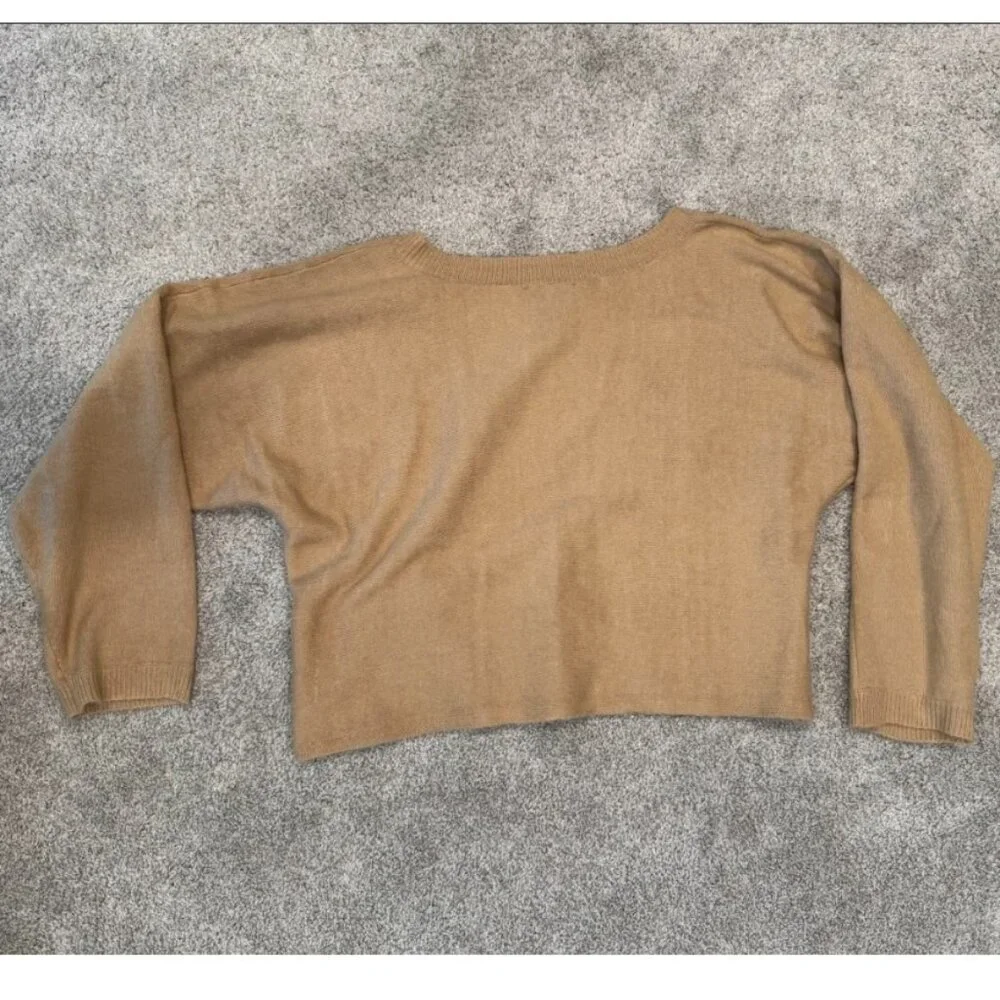 Women's Size Large Lulus Tan Knit Cropped Sweater Long Sleeve